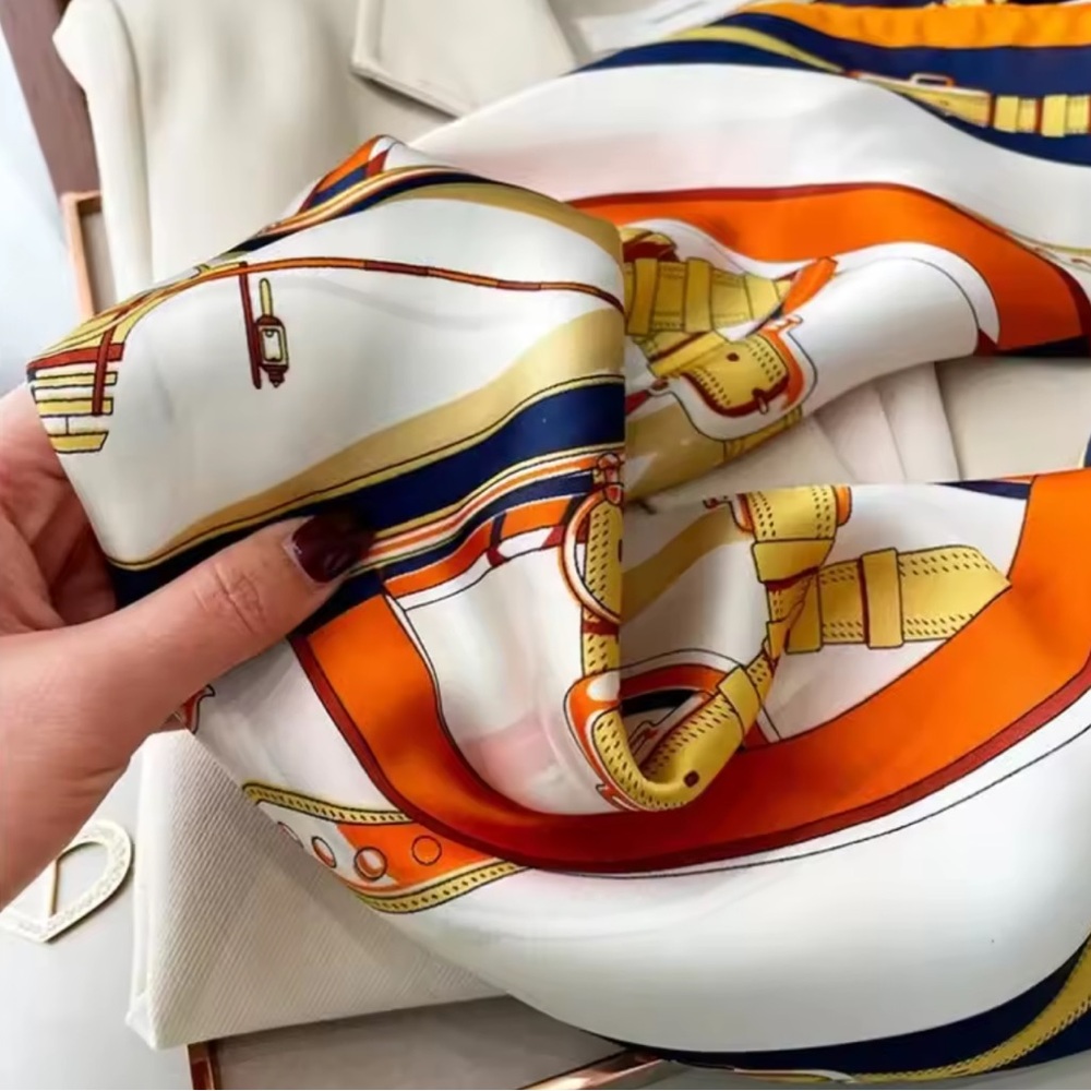 Elegant Scarf with Orange and Blue Accents - Picture 3 of 5